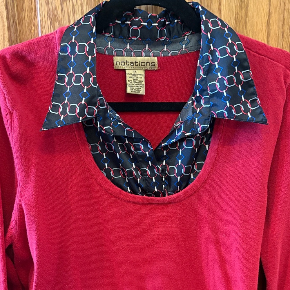Notations Red Layered-Look Sweater with Geometric-Pattern - Picture 4 of 10